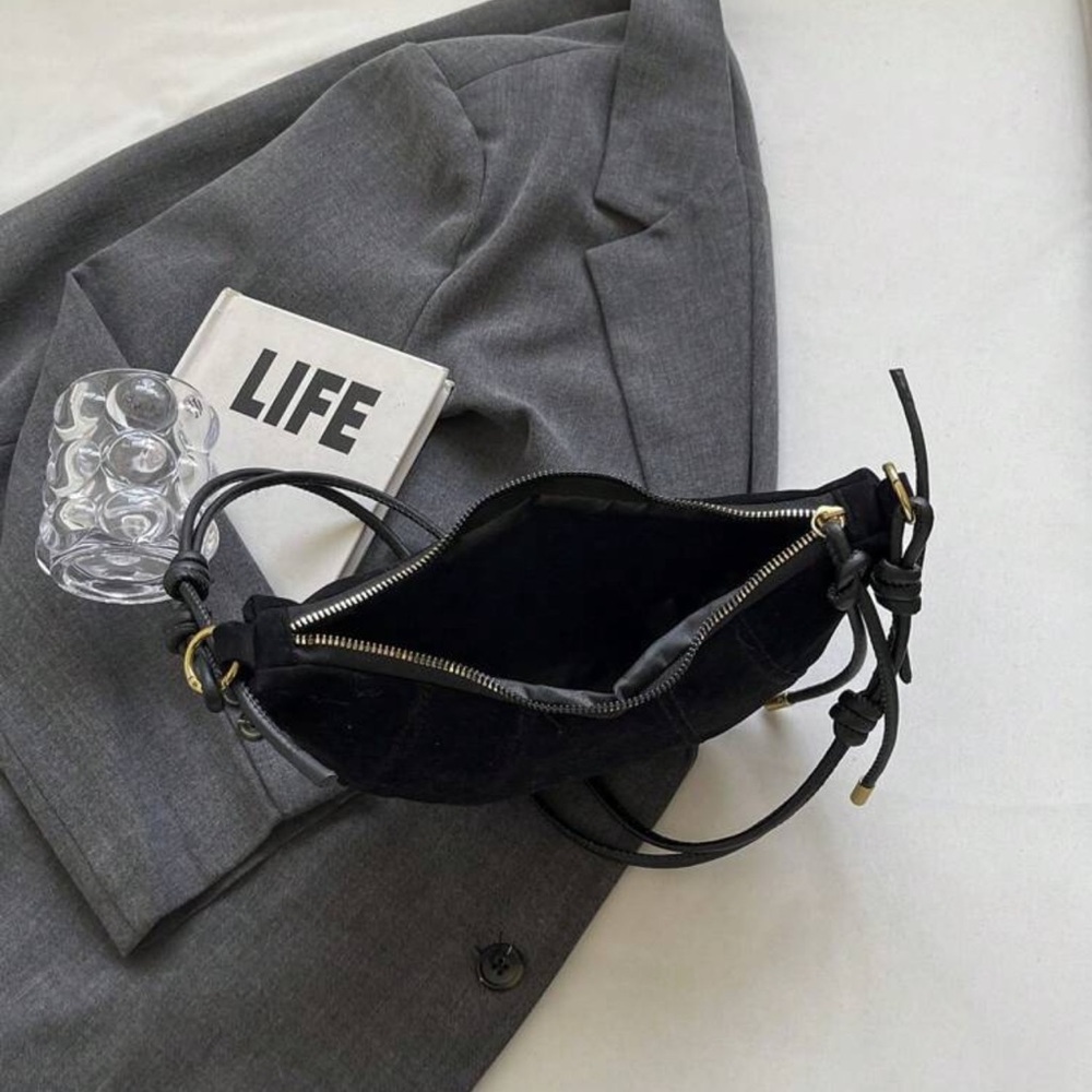 COPY - Black Suede Crescent Moon Shoulder Bag with Gold Hardware | NWT - Picture 5 of 5